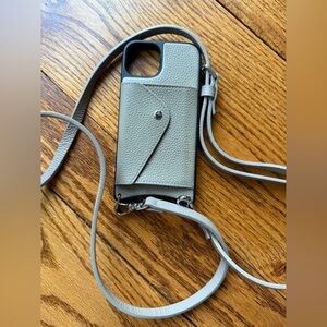 Bandolier Greige Leather iPhone 12 12pro Case with Strap